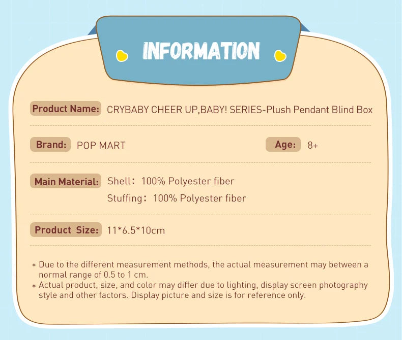 POP MART CRYBABY CHEER UP, BABY! SERIES - Plush Pendant Mystery Box